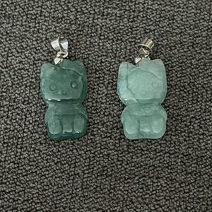 Hello Kitty Jade Pendant Pair - Jadeite